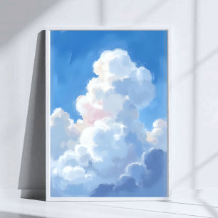 Poster Nuvens Brancas Belo Céu Azul Aquarela