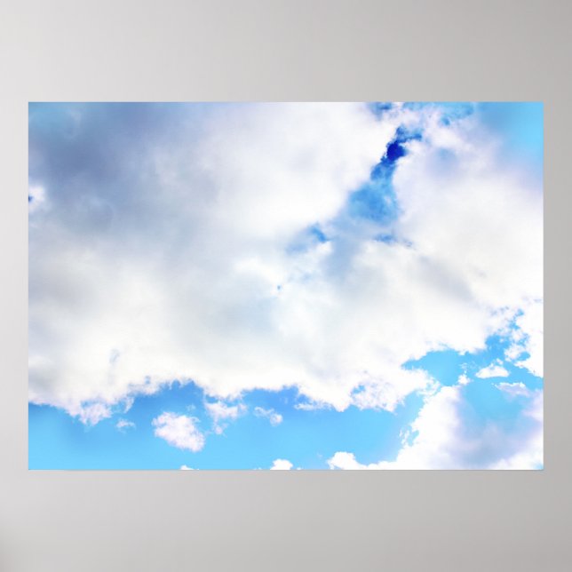Póster Nuvens Brancas Puffy e Céu Azul (Frente)