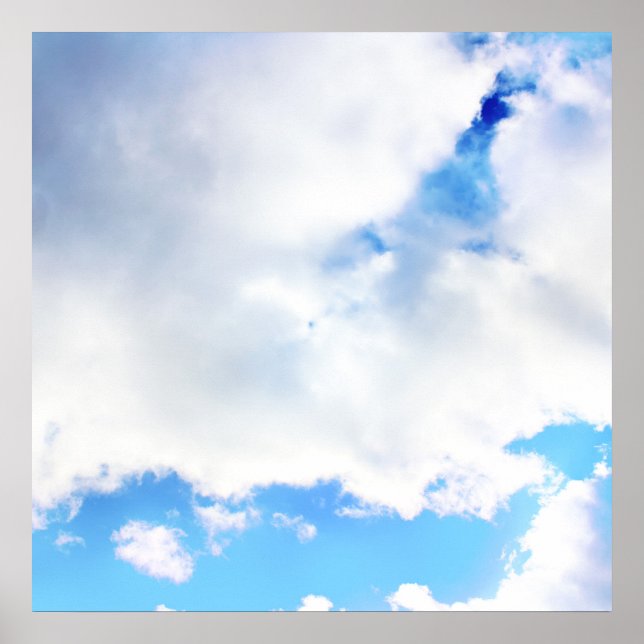 Póster Nuvens Brancas Puffy e Céu Azul (Frente)