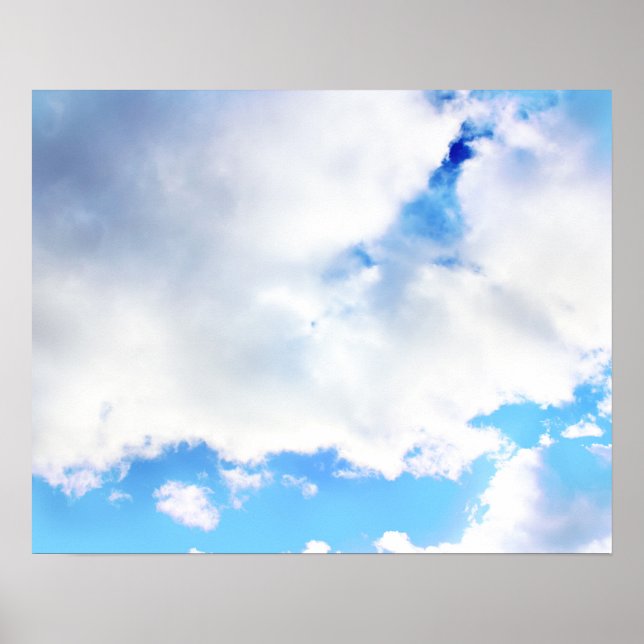 Póster Nuvens Brancas Puffy e Céu Azul (Frente)