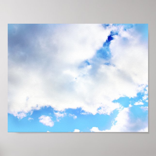 Póster Nuvens Brancas Puffy e Céu Azul (Frente)