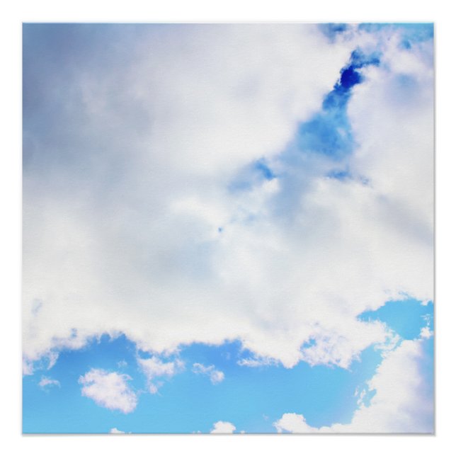 Póster Nuvens Brancas Puffy e Céu Azul (Frente)