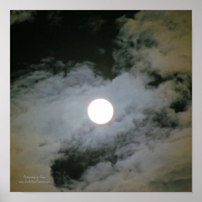 Póster Nuvens de Lua Cheia Céu Noturno Natureza (Frente)