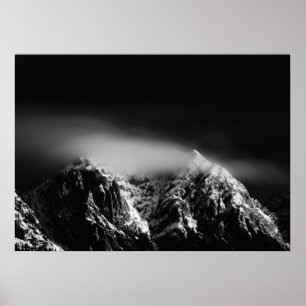 Poster Nuvens em longa exposição preto e branco sobre mon