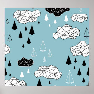 Poster Nuvens geométricas e chuva, padrão perfeito.