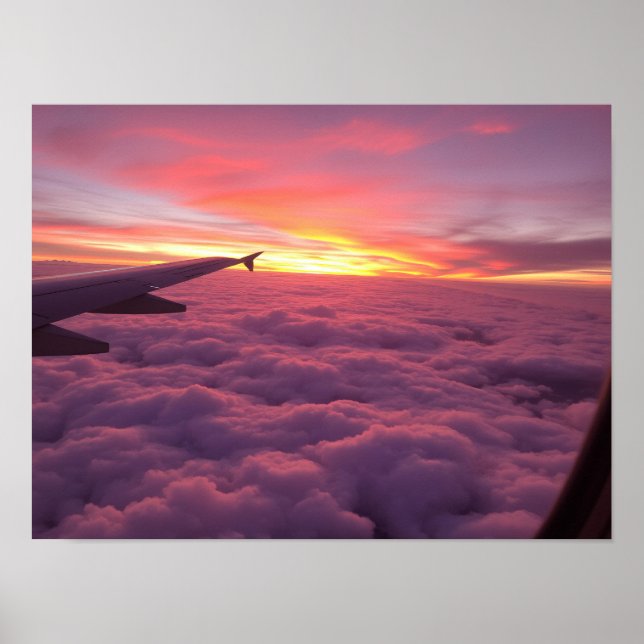 Poster Nuvens Sonhadoras Rosa e Roxo do Pôr do Sol Vista  (Frente)