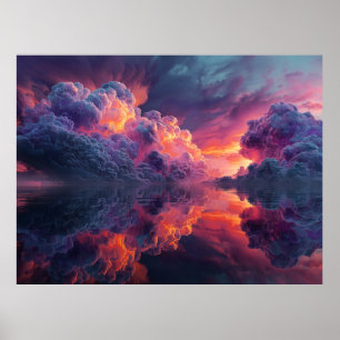 Poster Nuvens Surreais e Brilhantes do Pôr do Sol Refleti