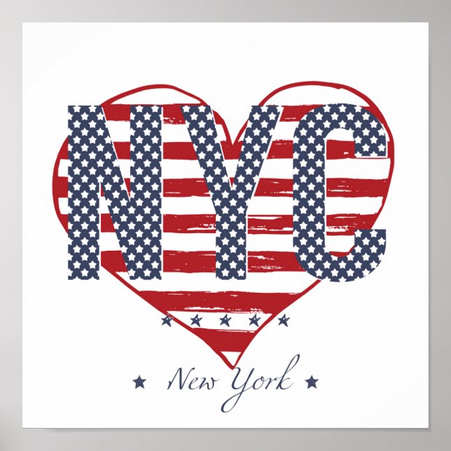 Poster NYC American Flag Heart (Frente)