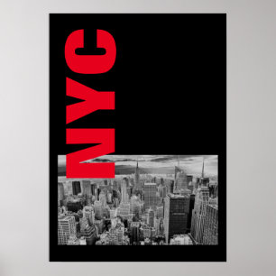 Póster NYC Black White Red Vintage Manhattan