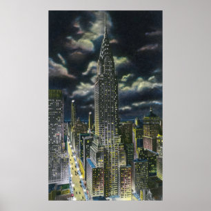 Poster NYC, construção nova de YorkChrysler na noite #