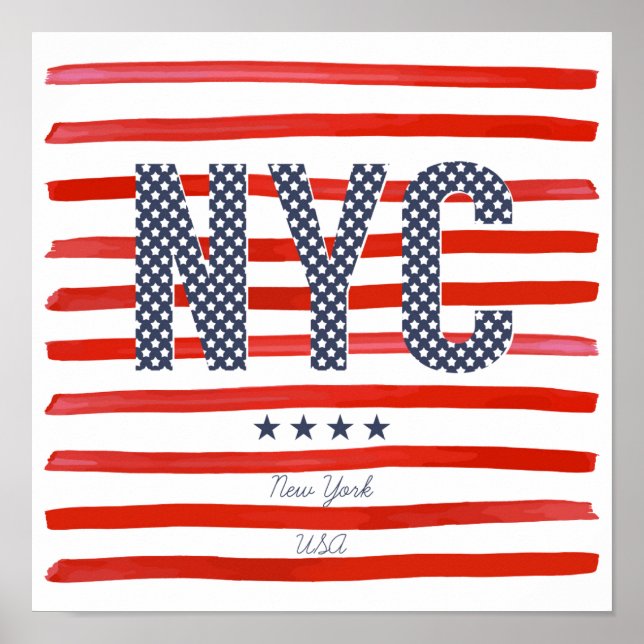 Poster NYC | Design vermelho, branco e azul (Frente)