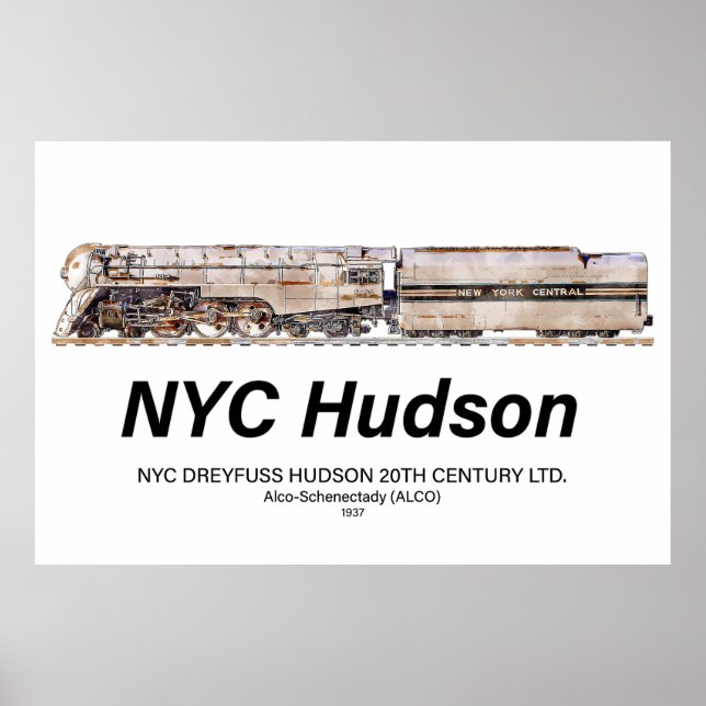Poster NYC Dreyfuss Hudson Steam Locomotive. Profile (Frente)