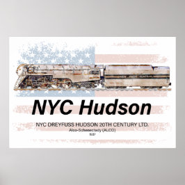 Poster NYC Dreyfuss Locomotiva Hudson. Bandeira americana