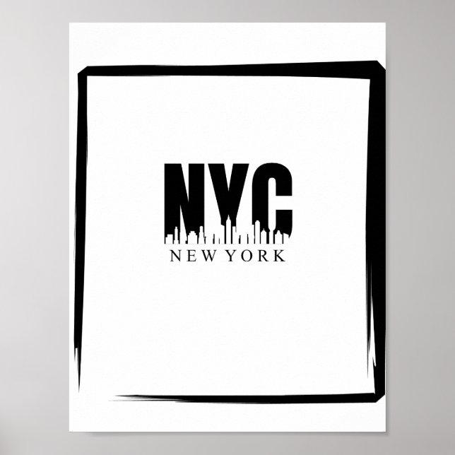 Poster NYC em preto e branco com linha do céu e borda (Frente)