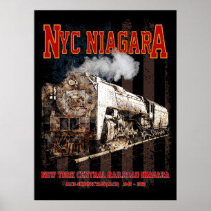 Poster NYC Niagara Locomotiva a Vapor com bandeira americ