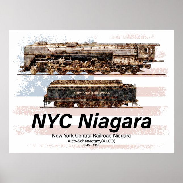 Poster NYC Niagara Steam Locomotive Profile American flag (Frente)