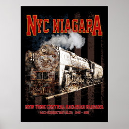 Poster NYC Niagara Steam Locomotive with American flag