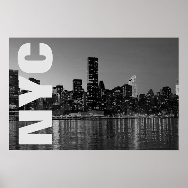 Poster NYC Nova Iorque Manhattan Night Black White (Frente)