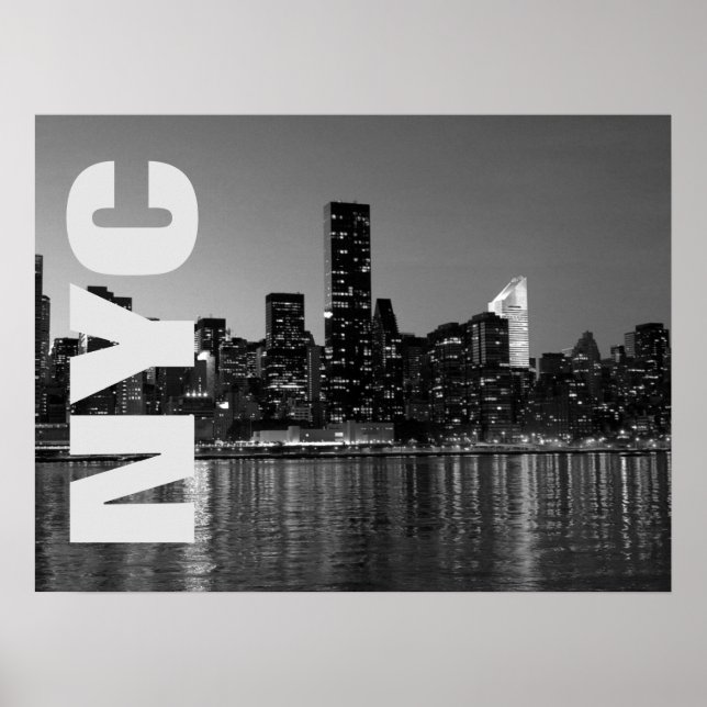 Poster NYC Nova Iorque Manhattan Night Black White (Frente)