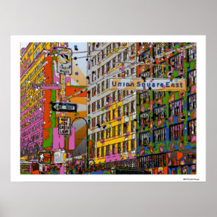 Póster NYC psicadélico: Construção quadrada da união,