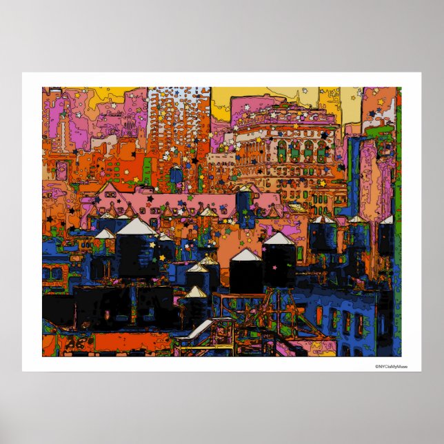 Póster NYC Psicodélica: Torres de Água NYC no inverno #9 (Frente)