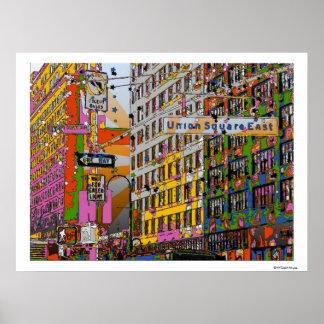 Póster NYC Psicodélico: Union Square Building, Rua Sinal 