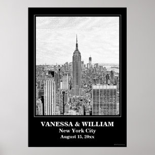 Poster NYC Skyline ESB WTC Etch BW WedPoster
