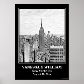 Poster NYC Skyline ESB WTC Etch BW WedPoster