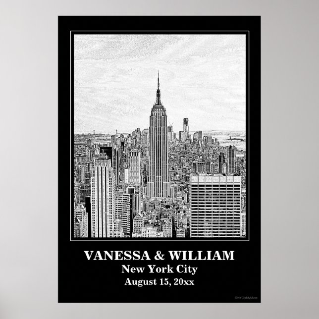 Poster NYC Skyline ESB WTC Etch BW WedPoster (Frente)