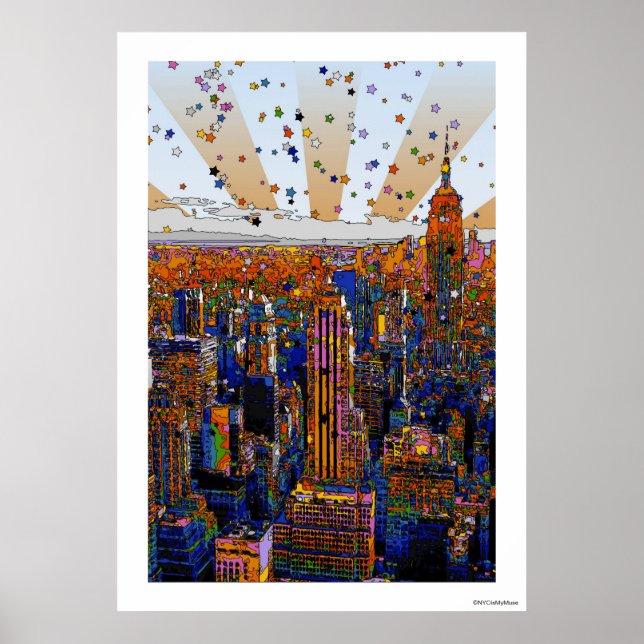 Póster NYC Skyline Psicodélico: ESB, WTC nº 1 (Frente)