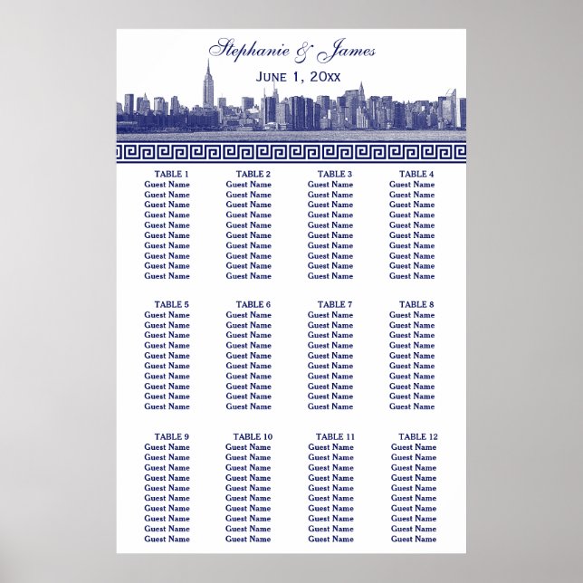 Poster NYC Wide Skyline Etch BW Blue Grego Key S (Frente)