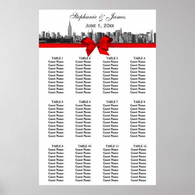 Poster NYC Wide Skyline Etch BW Red Arco (Frente)