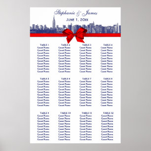 Poster NYC Wide Skyline Etch BW Vermelho Arco Azul