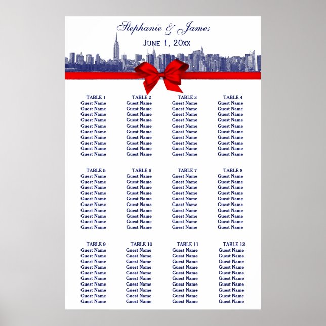 Poster NYC Wide Skyline Etch BW Vermelho Arco Azul (Frente)