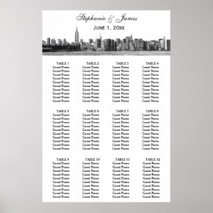 Poster NYC Wide Skyline Etch Casamento BW
