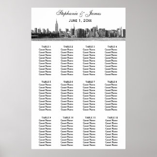 Poster NYC Wide Skyline Etch Casamento BW
