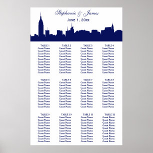 Poster NYC Wide Skyline Silhouette DIY BG Blue