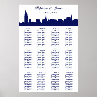 Poster NYC Wide Skyline Silhouette DIY BG Blue