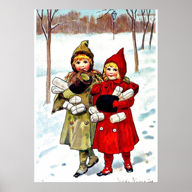 Poster Nystrom - Crianças na neve (1), arte fina (Frente)