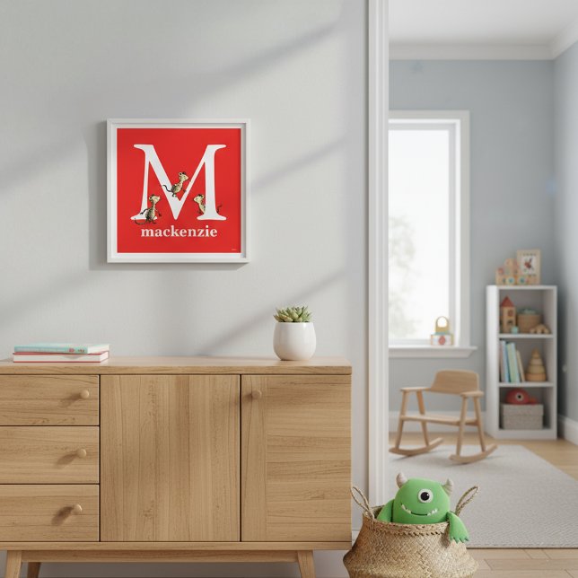 Poster O ABC do Dr. Seuss: Letra M - Branco | Adicione se (Criador carregado)