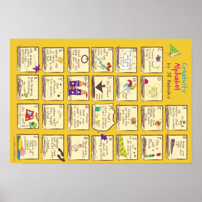 Póster O Alfabeto da Criatividade de Jill Badonsky. (Frente)