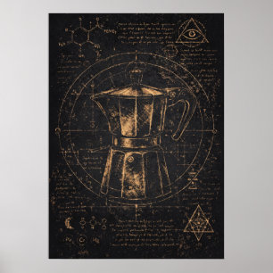 Poster O Alquimista do Café, Arte Abstrata Mística de Caf