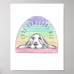Poster o amor conquista tudo cachorro arco-íris basset ho