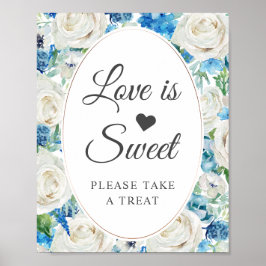 Poster O amor é a doce imagem azul-branca de Oval Floral 