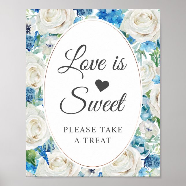 Poster O amor é a doce imagem azul-branca de Oval Floral  (Frente)