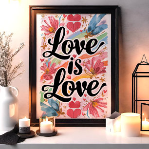 Poster O Amor é Amor Arte Floral Aquarela LGBTQ 