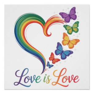 Póster O Amor é Amor LGBT Borboleta Coração Arco-íris