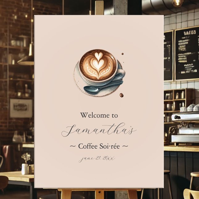 Poster O amor é criar Chá de panela de café (bridal shower posters coffee love is brewing latte with heart)