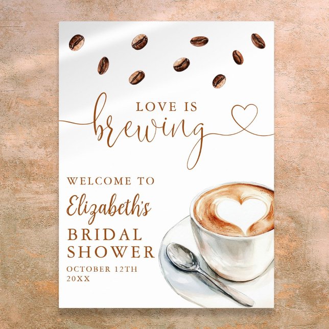 Poster O Amor É Criar Sinal De Boas-Vindas Ao Chá de pane (Love Is Brewing Bridal Shower Welcome Sign)