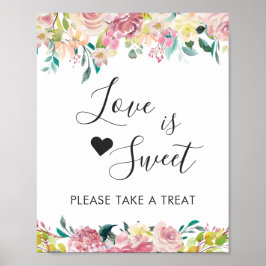 Poster O Amor é Doce Barra de Sobremesa Pastel Rosado Flo